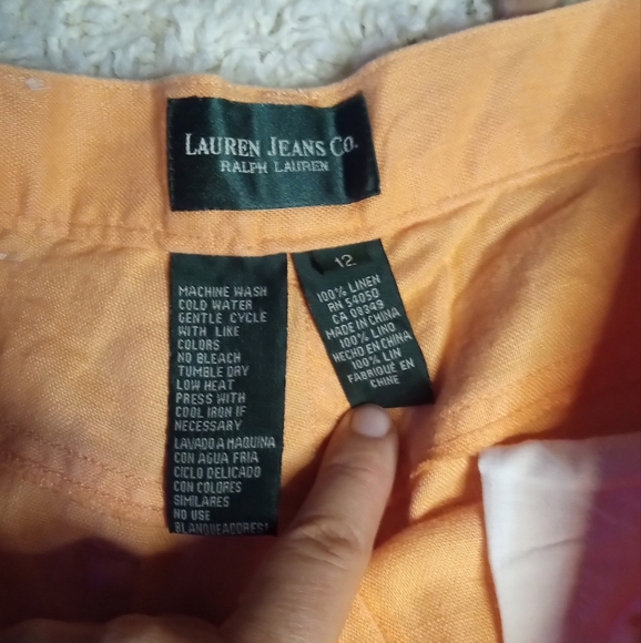Ralph Lauren Melon Color 100% Linen Wide Leg Cropped 5 Pocket Pants Size 12 - Picture 7 of 8